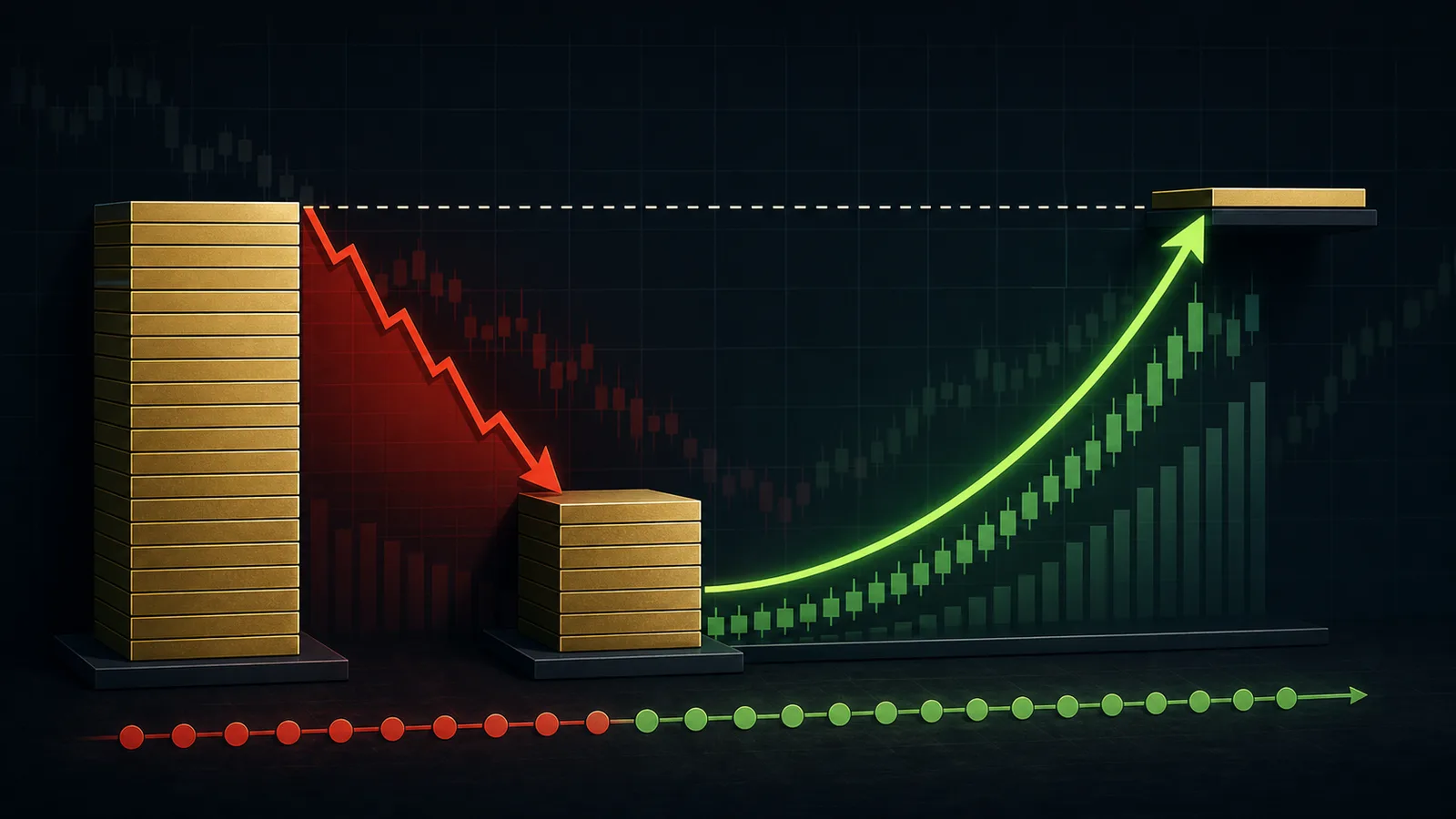 Illustration of a large loss followed by a steep recovery path back to principal