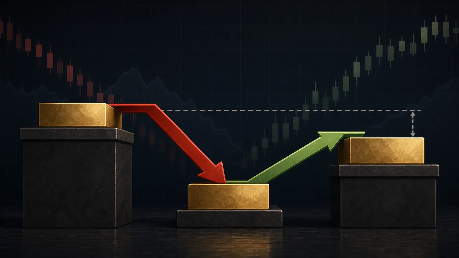 Illustration of a stock drop and rebound ending below the original principal level